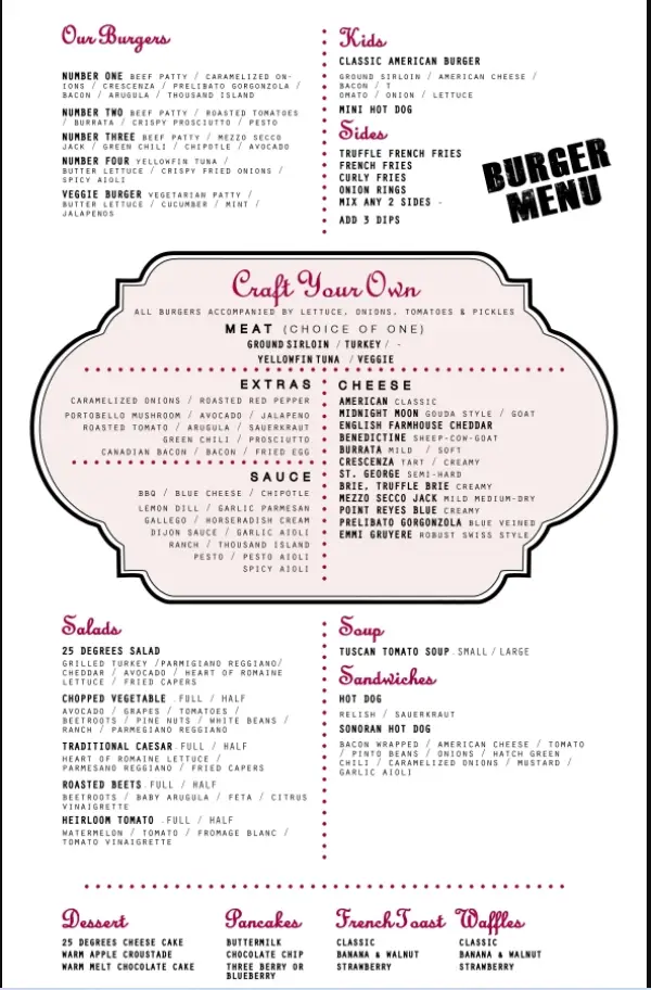 25 DEGREE SINGAPORE MENU PRICES