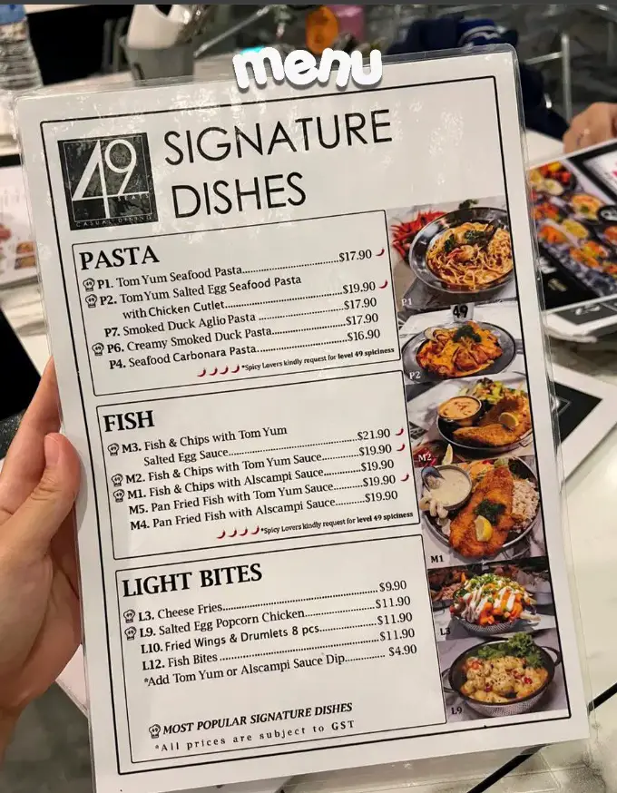 49 SEATS SINGAPORE MENU