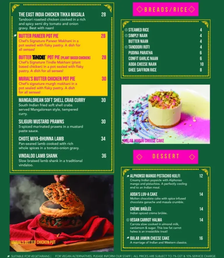 ADDA SINGAPORE MENU PRICES