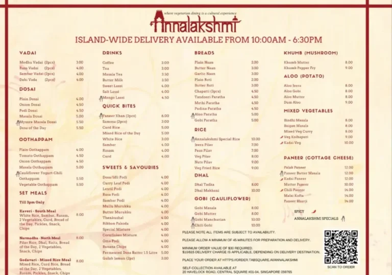 ANNALAKSHMI SINGAPORE MENU PRICES