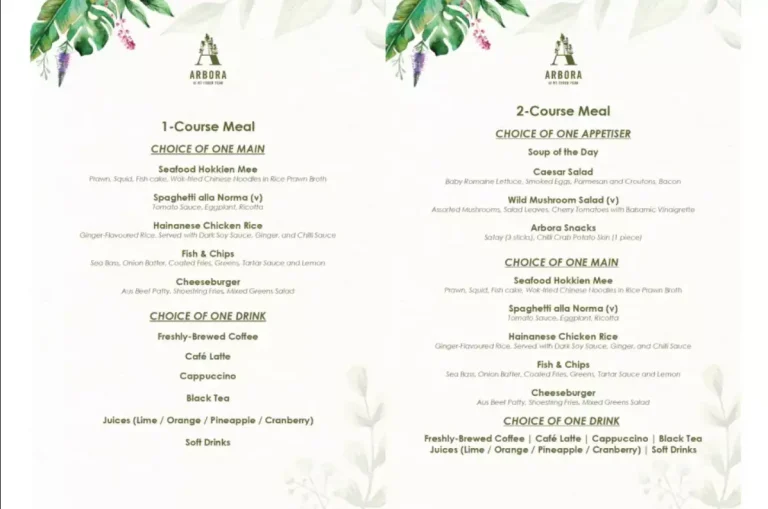 ARBORA SINGAPORE MENU PRICES