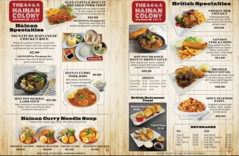 BRITISH HAINAN SINGAPORE MENU PRICES