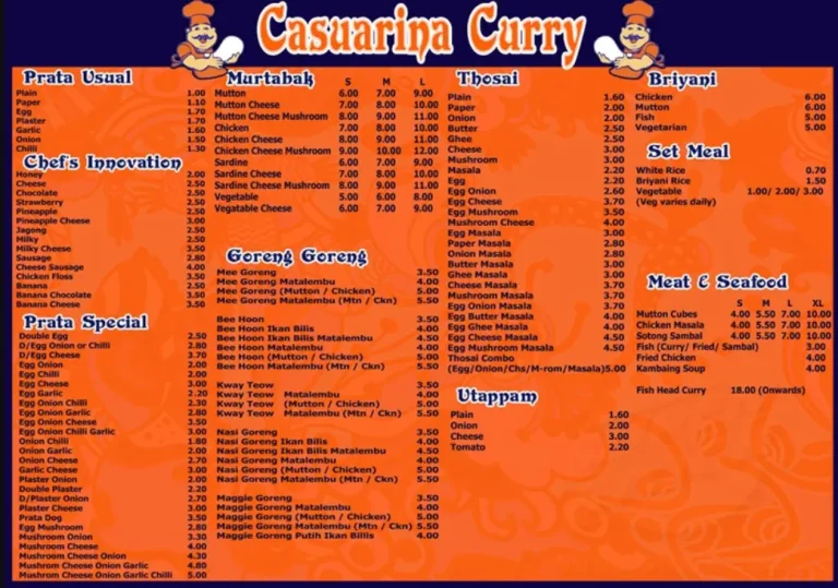 CASUARINA CURRY SINGAPORE MENU PRICES