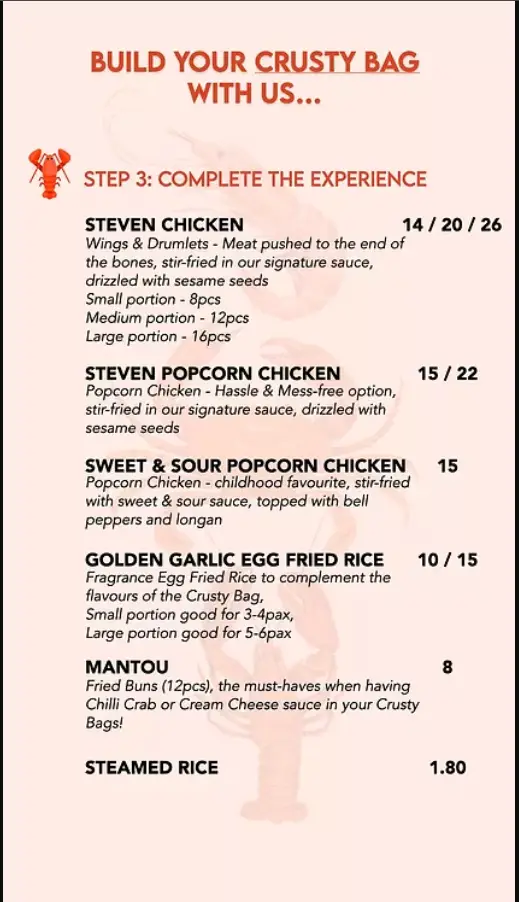 CHICKS N LOBS SINGAPORE MENU