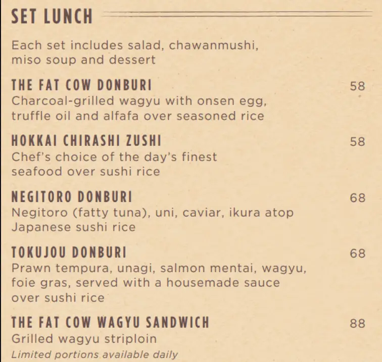 FAT COW SINGAPORE MENU PRICES 2024