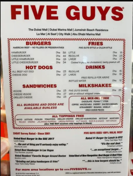 FIVE GUYS SINGAPORE MENU PRICES