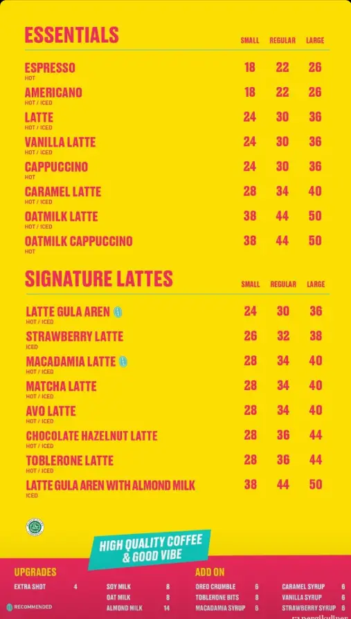 FLASH COFFEE SINGAPORE MENU