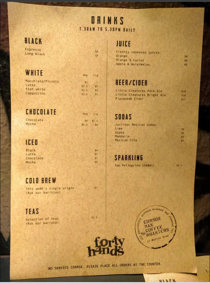 FORTY HANDS SINGAPORE MENU PRICES