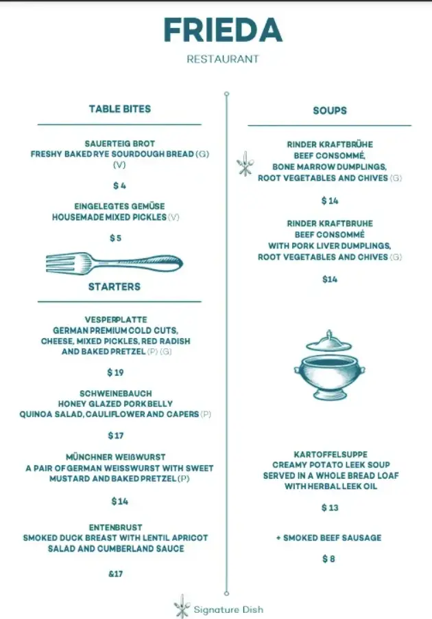 FRIEDA SINGAPORE MENU PRICES