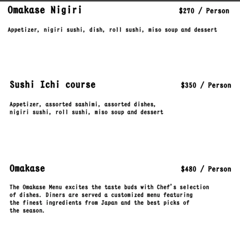 GINZA SUSHI-ICHI SINGAPORE MENU PRICES