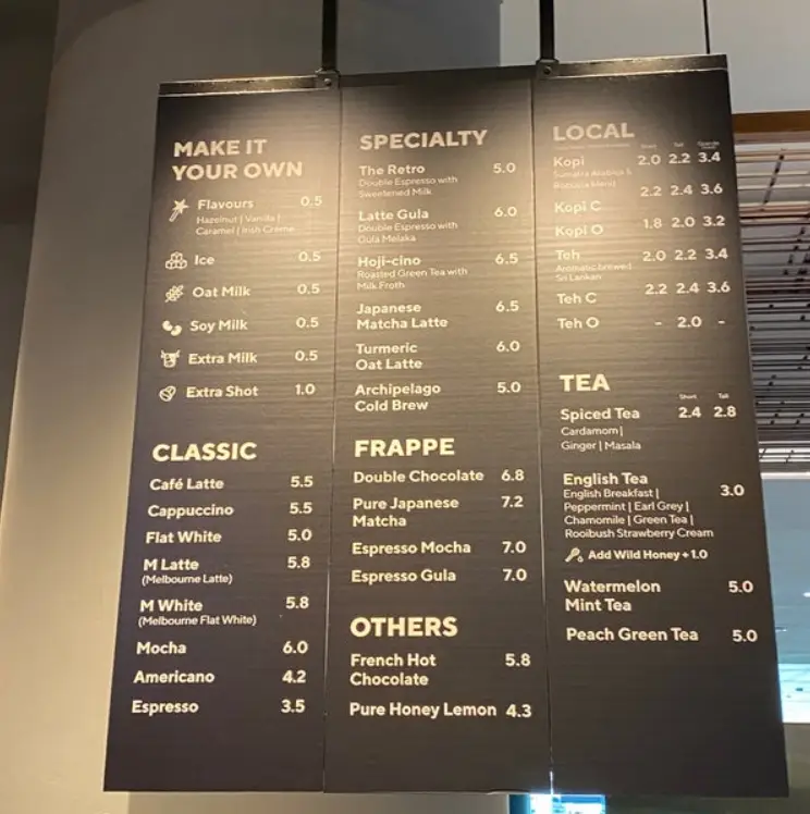 HUGGS COFFEE SINGAPORE MENU PRICES 2024