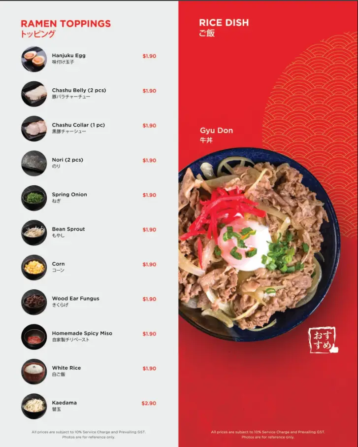 KANADA YA SINGAPORE MENU PRICES