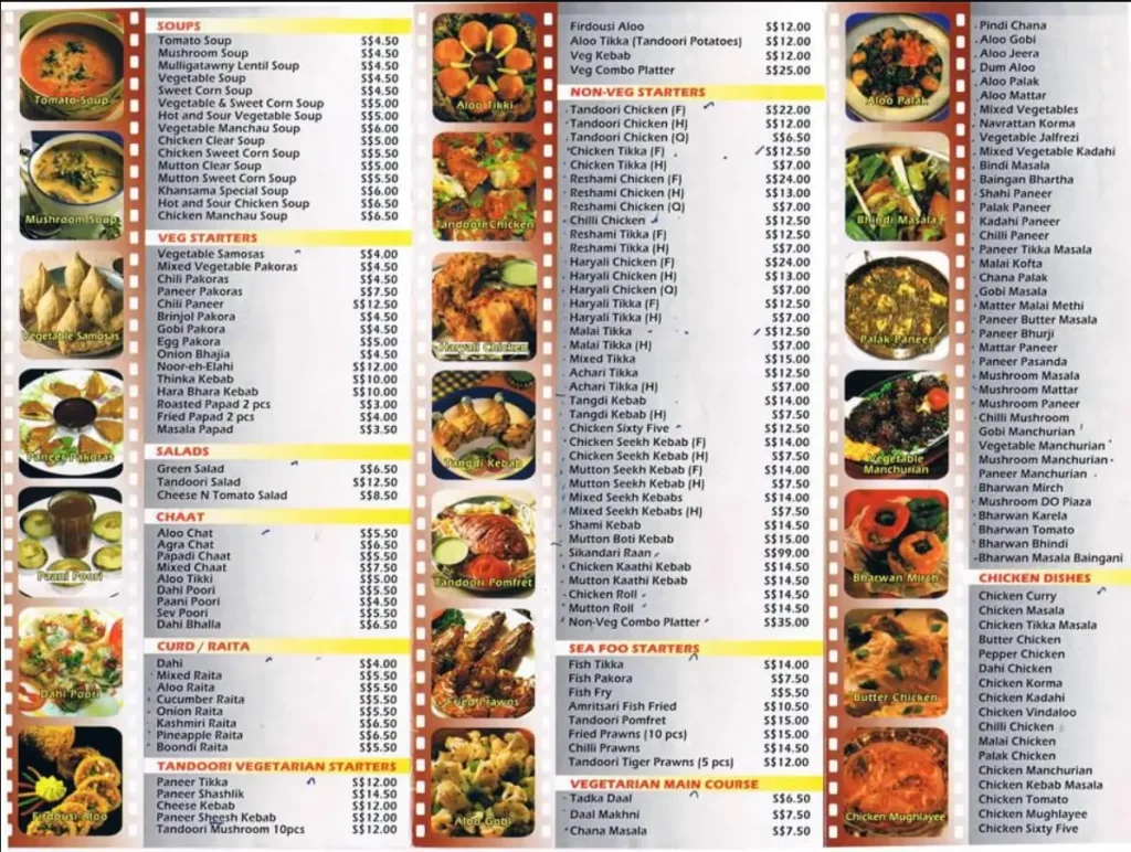 KHANSAMA TANDOORI RESTAURANT SINGAPORE MENU