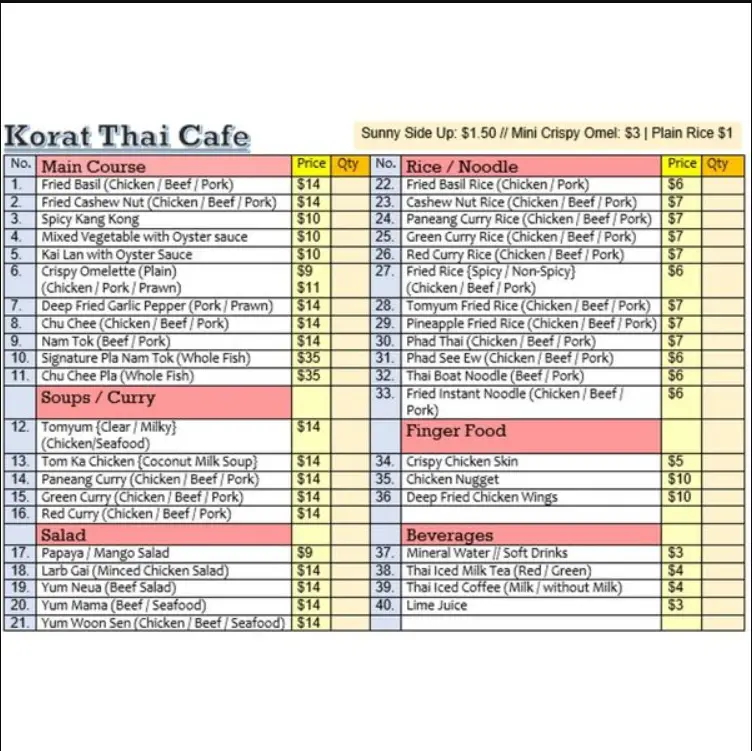 KORAT THAI SINGAPORE MENU PRICES 2024