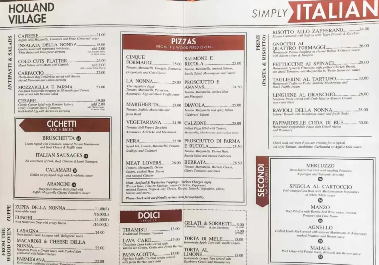 LA NONNA SINGAPORE MENU PRICES