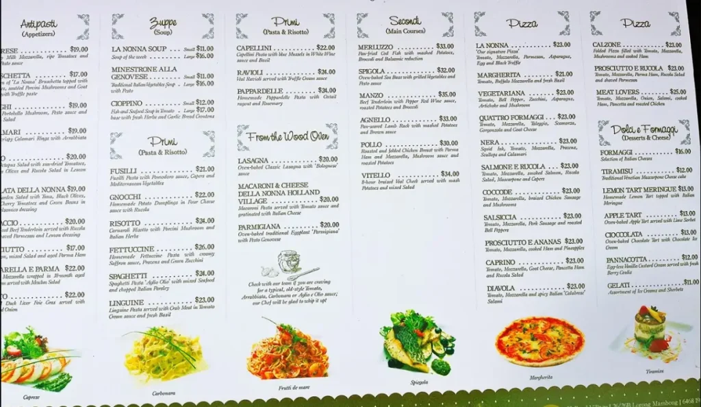 LA NONNA SINGAPORE MENU