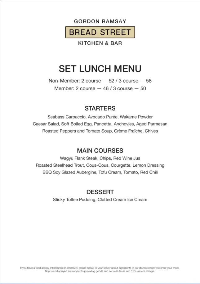 LATEST BREAD STREEK KITCHEN SINGAPORE MENU