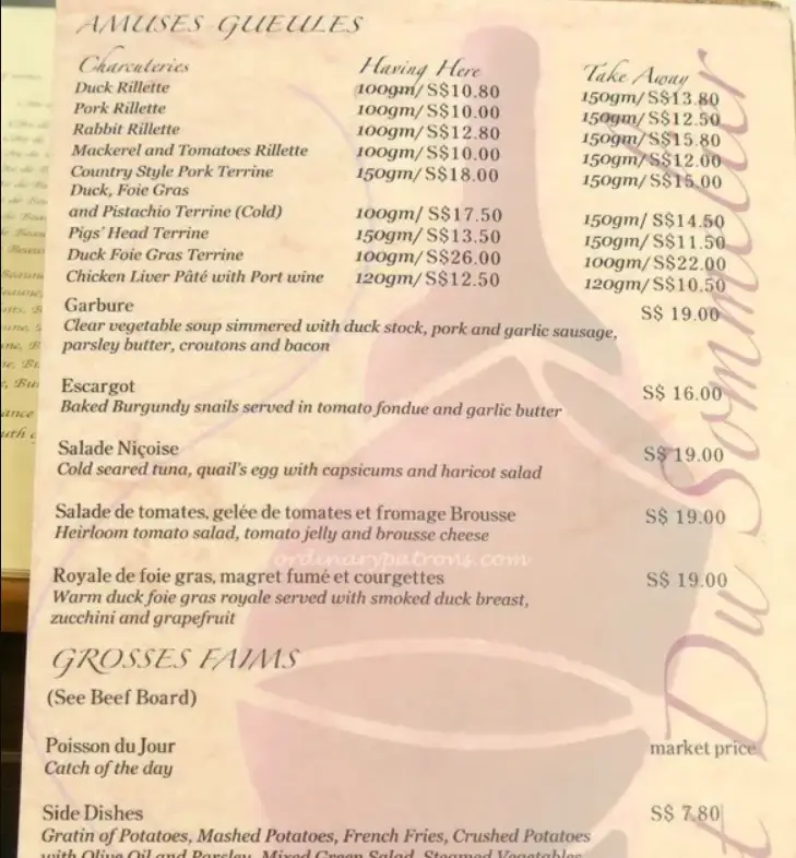 LE BISTROT DU SOMMELIER SINGAPORE MENU PRICES