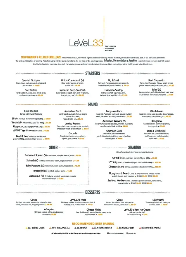 LEVEL 33 SINGAPORE MENU