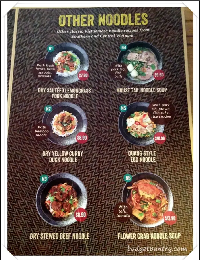 NAM NAM SINGAPORE MENU