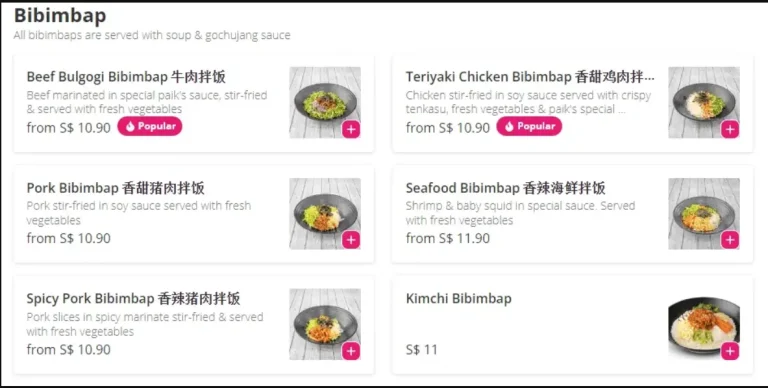 PAIK’S BIBIM SINGAPORE MENU PRICES