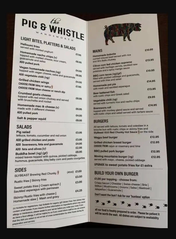 PIG N WHISTLE SINGAPORE MENU