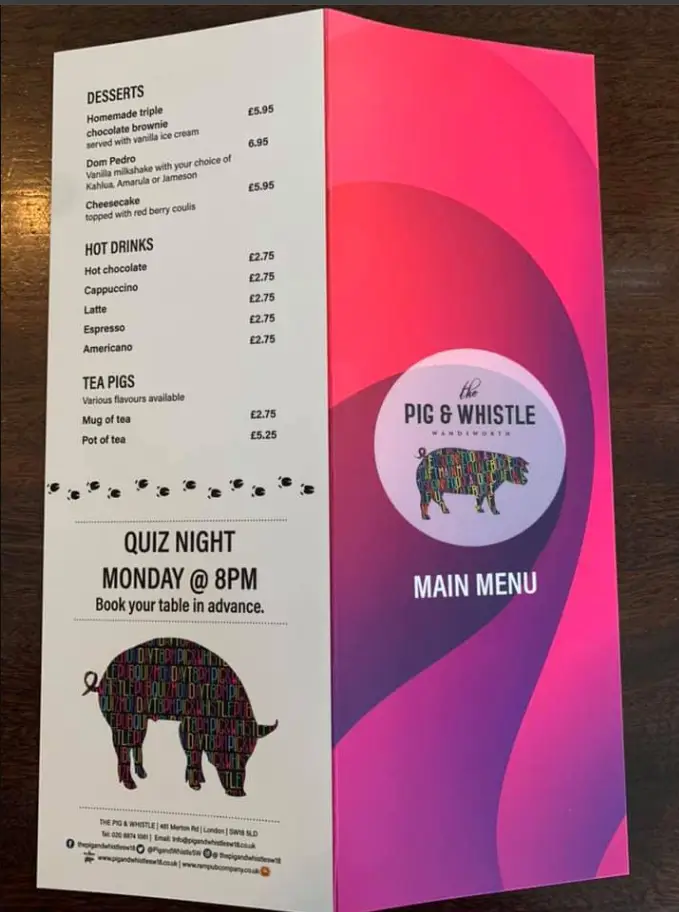 PIG N WHISTLE SINGAPORE MENU PRICES