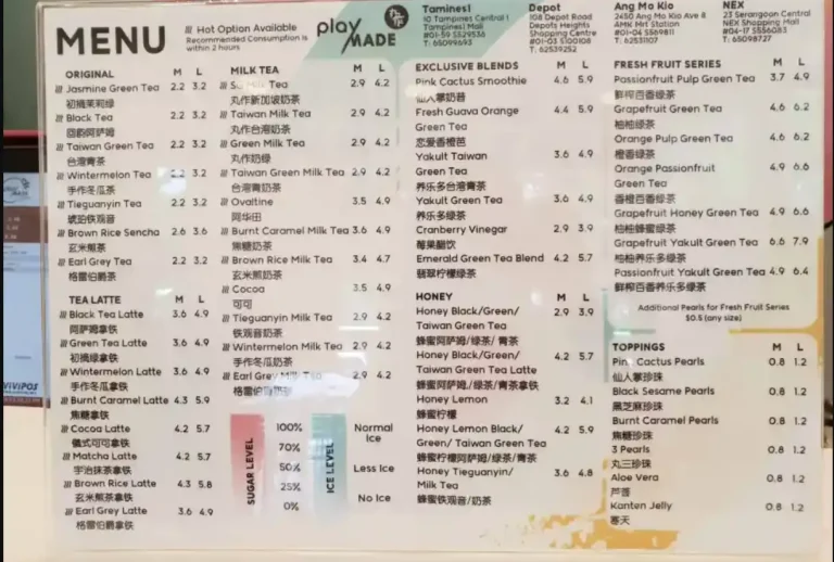 PLAYMADE SINGAPORE MENU PRICES