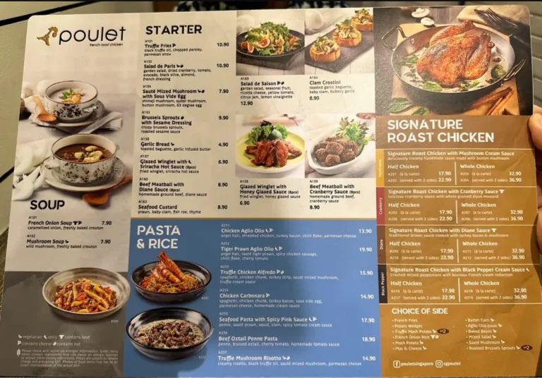 POULET SINGAPORE MENU PRICES