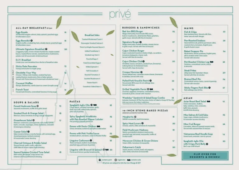 PRIVE SINGAPORE MENU PRICES