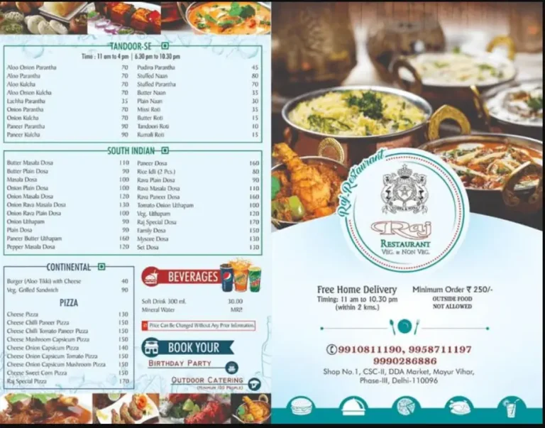 RAJ RESTAURANT SINGAPORE MENU PRICES