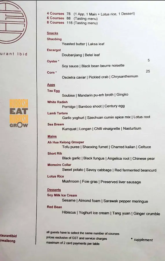 RESTAURANT IBID SINGAPORE MENU PRICES