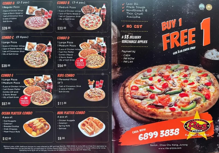 RITE PIZZA SINGAPORE MENU PRICES