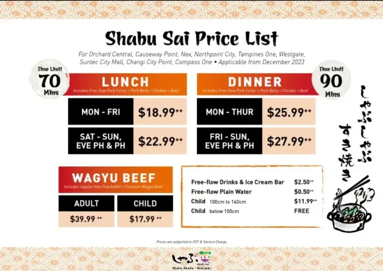 SHABU SAI SINGAPORE MENU PRICES