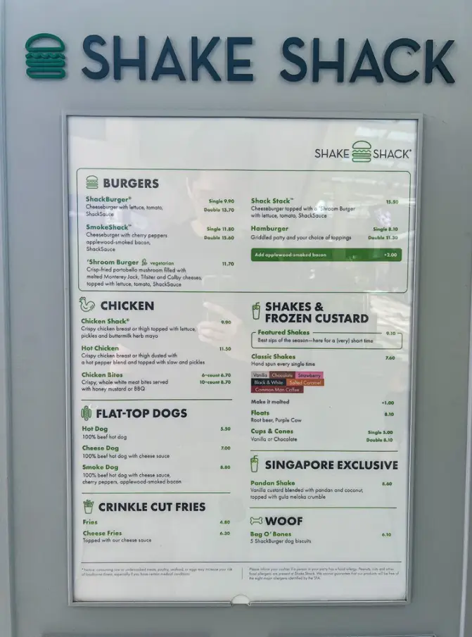 SHAKE SHACK SINGAPORE MENU