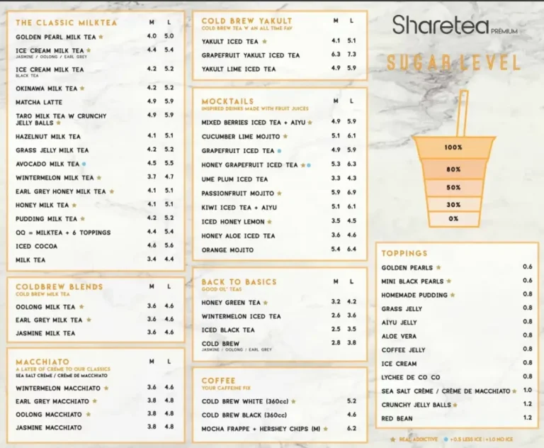 SHARETEA SINGAPORE MENU PRICES