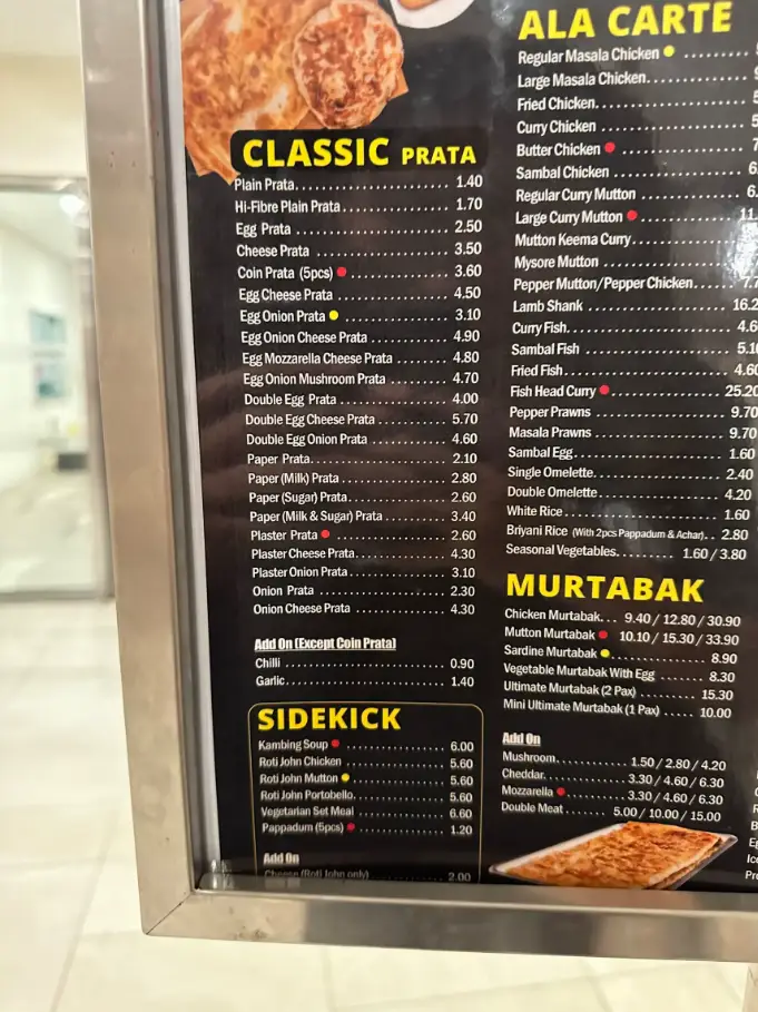 SPRINGLEAF PRATA SINGAPORE MENU