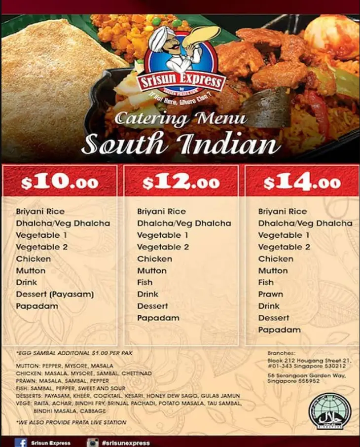 SRISUN EXPRESS SINGAPORE MENU PRICES