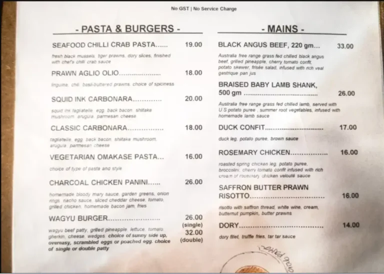 SUN RAY SINGAPORE MENU PRICES