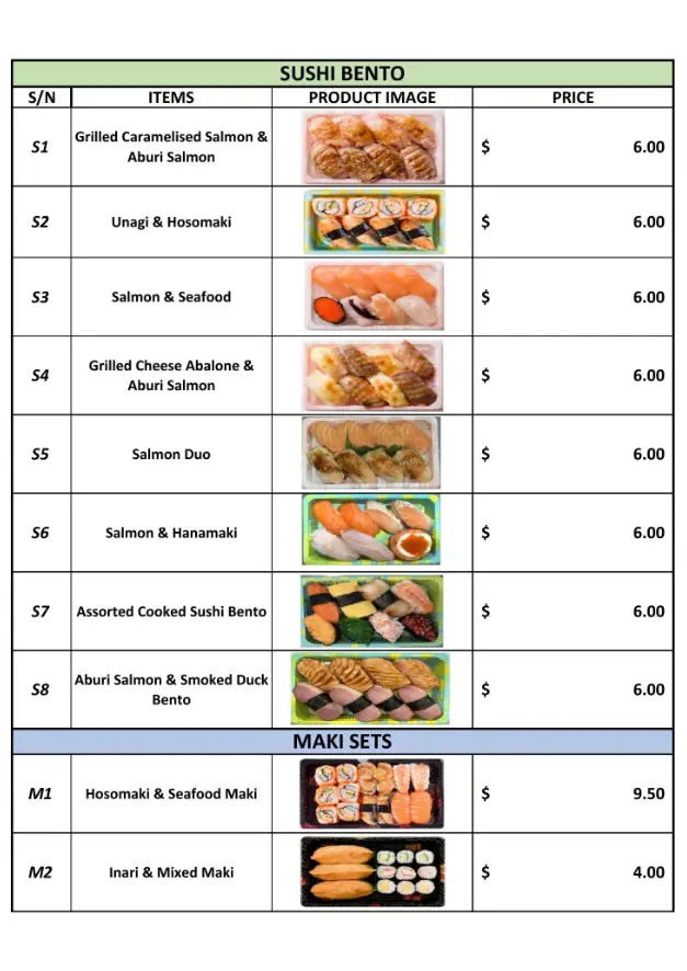 SUSHI EXPRESS SINGAPORE MENU