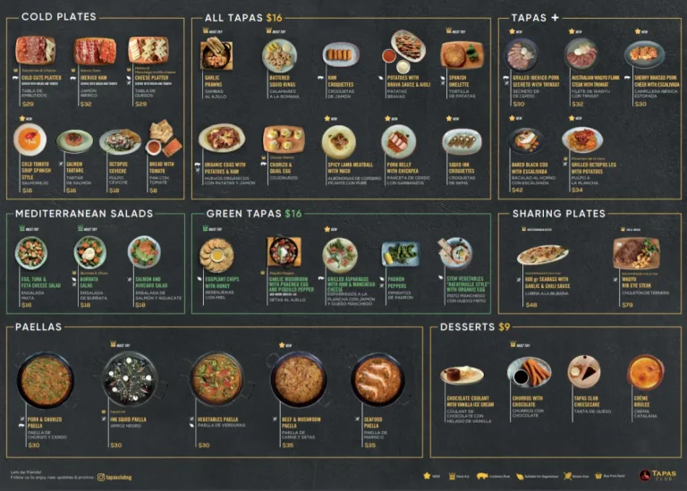 TAPAS CLUB SINGAPORE MENU PRICES