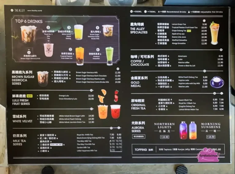 THE ALLEY SINGAPORE MENU PRICES