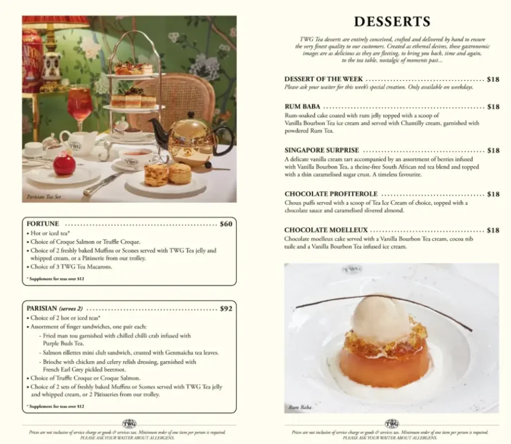 TWG SINGAPORE MENU