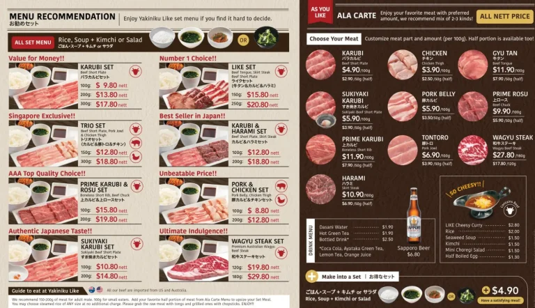 Yakiniku Like Singapore Menu Prices